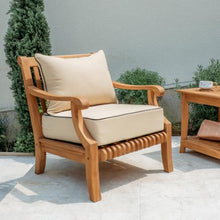 Cambridge Casual Costa Teak Outdoor Lounge Chair, Teak Wood Patio Club Chair with Taupe Cushion & Black Piping, Deep Seating Patio Lounge Chair for Balcony, Patio, Sunroom