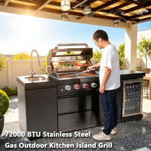 RGWYGCG Outdoor Kitchen Island Grill, 4-Burner Gas Grill with Refrigerator, Water Sink & Rotisserie Kit, Modular Outdoor Kitchen for Backyard Patio