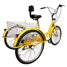 FVSTR GEESEN 24 Inch Adult Tricycle Trike 3 Wheel Bike 6 Speed Shift 6-Speed Gears, Scout Trike + Shopping Basket Yellow