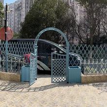 Pergola Arbor with Gate, Outdoor Wooden Arch, Climbing Plants, Roses, Vines, Garden Archway for Wedding Bridal Party Decoration Ceremony (Color : Haze Blue)