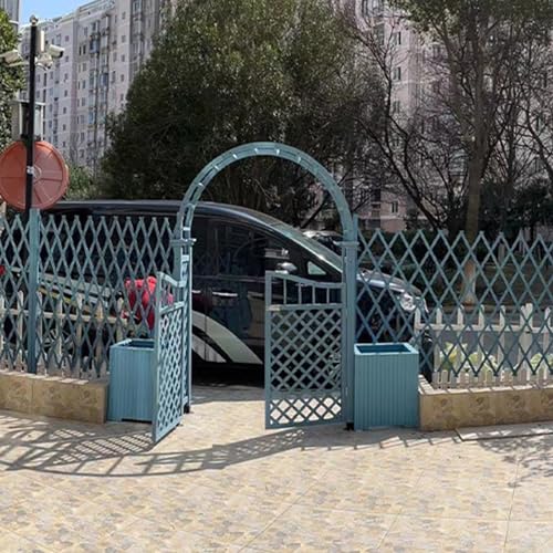 Pergola Arbor with Gate, Outdoor Wooden Arch, Climbing Plants, Roses, Vines, Garden Archway for Wedding Bridal Party Decoration Ceremony (Color : Haze Blue)