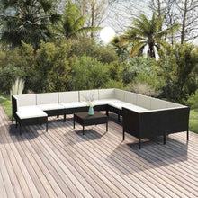 HGPOTUY 12 Piece Patio Lounge Set with Cushions Poly Rattan Black