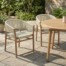 Outdoor Accent Chair Set of 2, Rope Woven Patio Chairs with Acacia Wood Frame, Comfortable Garden Seating with Curved Backrest and Armrests, Elegant Outdoor Chairs for Patio Balcony Porch, Beige