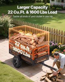VEVOR 22 Cu.Ft 1600Lbs Steel ATV UTV Trailer Tow Behind Dump Cart, Heavy Duty Pull Behind Utility Dump Trailer for Lawn Mower Trailer Tractor Garden Yard with Removable Rear Panel