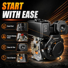 10HP Diesel Engine 418cc, 4-Stroke Air-Cooled Motor Recoil Start, Black