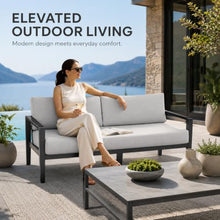 Outdoor Couch Elementi Laguna Patio Sofa, 3 Seat Outdoor Patio Furniture Sofa with Aluminum Rope Wicker Frame and Sunbrella Canvas Granite 5402 Cushions, Dark Gray, 80 x 35.8 x 38.5 in