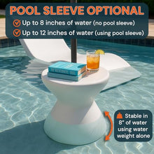 DUNNRITE ShadeTable in Pool Umbrella Table, Fits 1.5" Pool Umbrella for Inside of Pool, Outdoor Side Table Use on Patios, Docks, in-Water up to 12" Deep, Made in USA, White