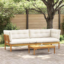 Molumvel Acacia Wood Garden Pallet Sofa Set, 2 Piece Outdoor Corner Lounge Furniture with Cream White Cushions, Weather Resistant Patio Seating