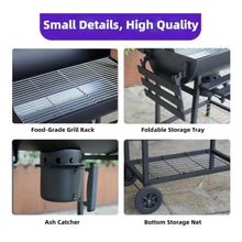 YEWASTI Large Charcoal Grill with Wheels, Outdoor BBQ Grill and Barrel Smoker, Portable Folding Side Table for Backyard, Camping, and Patio Parties