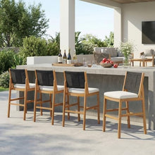 callmego Outdoor Bar Stool with Solid Acacia Wood Frame and Woven Wicker Seat for Patio Dining and Backyard Entertaining