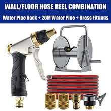 Garden Wall/Floor Mount Hose Reel 1/2" Water Pipe, Retractable Hose Reel Hanger Manual Swivel Bracket, Stainless Steel Garden Hose Storage Holder with Water Pipe and Nozzle, Hose Reel Butler Stand