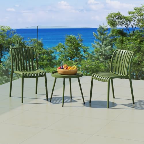 Costaelm Sunshine 3-Piece Outdoor Patio Bistro Balcony Furniture Set with Stackable Chairs, Olive Green