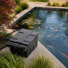 Oxyful 12,000 L/H Large Gravity-Flow Pond Filter Box, 120L Mechanical and Biological Filtration System with 8 Reusable Sponges, Thermometer and Cleaning Indicator for Koi Ponds