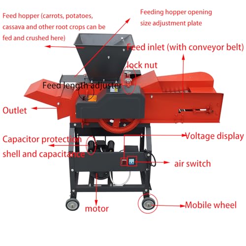 INTSUPERMAI Hay Cutter Pulverizer Grass Crusher 4-Blade Machine Red