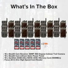 Stealth Cam Revolver 36MP 360-Degree Cellular Trail Camera Bundle with Solar Panel, Memory Cards & Card Reader