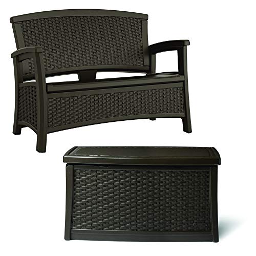 Suncast Resin Wicker Loveseat w/Storage & Resin Wicker Coffee Table w/Storage