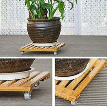Plant Stand Wooden Movable Plant Pot Trolley Trays Plant Stand Caddy with 4 Wheels Rolling Base, Flower Pots Storage Holder