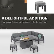 Solaste 6 Piece Aluminum Patio Furniture Set with Fire Pit Table and Ottoman Grey