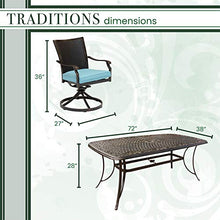 Hanover Traditions 7-Piece Outdoor Dining Set with 6 Blue Cushioned Wicker Back Swivel Rocker Chairs and Cast Table