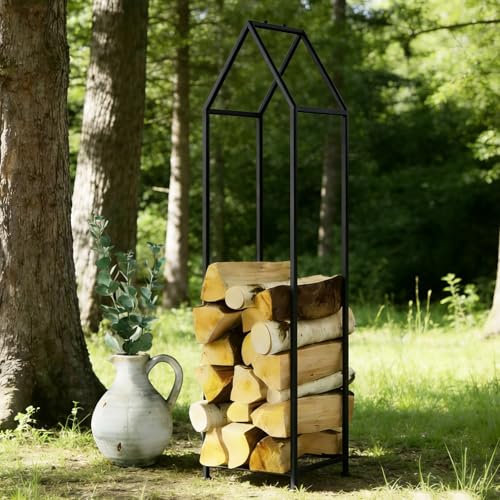Innovz 4 ft Outdoor Heavy Duty Firewood Rack, Log Storage Holder Stacker Organizer, Large Fire Wood Pile Store Shelf for Fireplace/Fireside/Porch(Black)