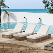Christopher Knight Home Xayo Set of 3 Patio Chaise Lounge Chair Outdoor with 4-Thick Cushion, Metal Poolside Sun Lounger with Cross-Weave Rope Accent, Adjustable Backrest Pool Lounger, Beige + Cream