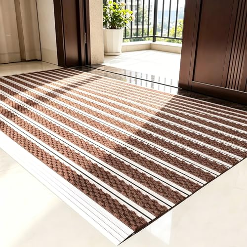 Eejovative Tough Commercial Grade Doormat, Heavy Duty Rubber Entrance Pad, Non Slip Base for Store(Brown WxL 90x150cm/3x4.9ft)