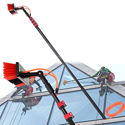 Window and Solar Panel Washing Pole Brush Watering Pole Kit with 20m Hose, 6M 7.2M 9M 12M Professional Cleaning Equipment Tool Watering Brush, 55cm Brush-36FT/10.8M (55cm Brush 30FT/9M) (55cmbrush 24