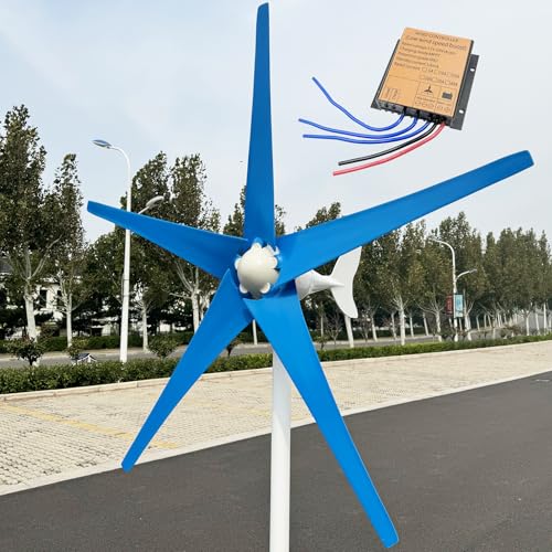 ZHOZHUT 12V / 24V / 48V Wind Power Generator 800W / 1000W / 1200W Home Wind Turbine Generator Kit with MPPT Controller and 5 Blue Blades, Low Noise and High Efficiency for Roofs, Streets,800w,12V