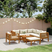 Molumvel 8-Piece Patio Lounge Set with Cream Cushions, Modular Solid Acacia Wood Outdoor Sofa Furniture with Coffee Table for Garden Backyard Deck