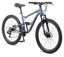 Mongoose Status Mountain Bike 26-Inch Wheels 21 Speed Trigger Shifters Aluminum Frame Dual Suspension Front and Rear Disc Brakes Slate Blue