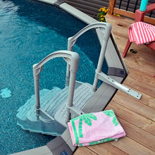 Champlain Plastics Above Ground Pool Drop-in Steps with Adjustable Handrails | Large White Safety Steps for 48"-54" Pools | 300 lb Weight Capacity | Easy Setup & Deck Mount Compatible