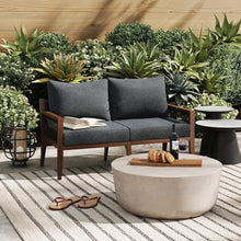 Nathan James Freya Bohemian Wood Loveseat Dark Acacia Wood/Dark Gray Cushion