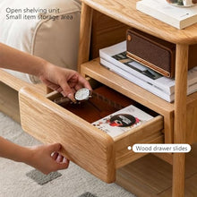 NABOOJ Wood Oak Side Table with Drawer, Small Space Storage End Table with Open Shelf, Minimalist Nightstand for Bedroom, Living Room