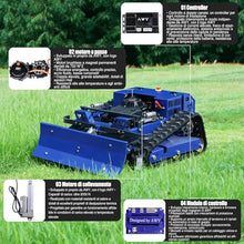 Remote Control Lawn Mower with Snow Plow – 9HP Hybrid, 800m Remote, 55cm Cut, 2-15cm Electric Height, 45° Slope, Brushless Motor – for Estate, Farm, Snow – Year-Round Crawler Utility