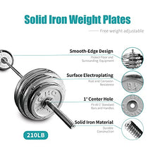 SimpleL Barbell Weight Set with Bar 210-Pound Adjustable Chrome Cast Plates Silver