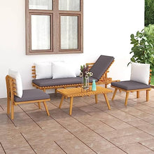 NLQMSU 4-Piece Acacia Wood Garden Lounge Set Dark Grey