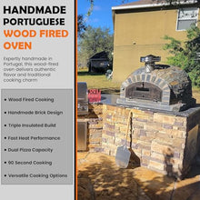 Authentic Pizza Ovens Pizzaioli Stone Finish Premium Wood-Fired Pizza Oven Handmade in Portugal Triple-Insulated Brick Oven, Drop-Down Door, Stainless Steel Chimney, Thermometer & Baking Dish Included