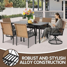 Andehomy 7-Piece Patio Dining Set for 6, Outdoor Dining Set with Wicker Swivel Patio Dining Chairs with Cushions & Black Rectangular Woodgrain Dining Table with 1.75”Umbrella Hole, Black & Brown