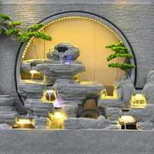 Zen Garden Landscape Waterfall Gray Rockery Fountain with LED Lights and Artificial Greenery – Tranquil Indoor/Outdoor Decorative Water Feature, Housewarming Gift(A)