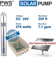 Solar Water Pump Kit 24V with 3-Year Warranty | Stainless Steel 316 Submersible Pump for Bore Wells, Ponds | Solar-Powered & MPPT Controller,JS3-1.8-100
