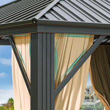 DWVO 12x14ft Hardtop Gazebo Double Roof with Nettings and Curtains Brown