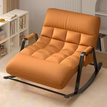 Upholstered Rocking Chair, Double Rocker Chair with Side Pocket, Modern Chair with Backrest, Armchair with Foot Lever, Bearing Capacity 250KG, for Bedroom, Living Room，Orange Black Frame