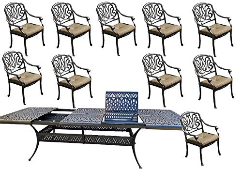 Sunvuepatio 11 Piece Patio Dining Set Cast Aluminum Outdoor Furniture Rectangular Extendable Table Desert Bronze
