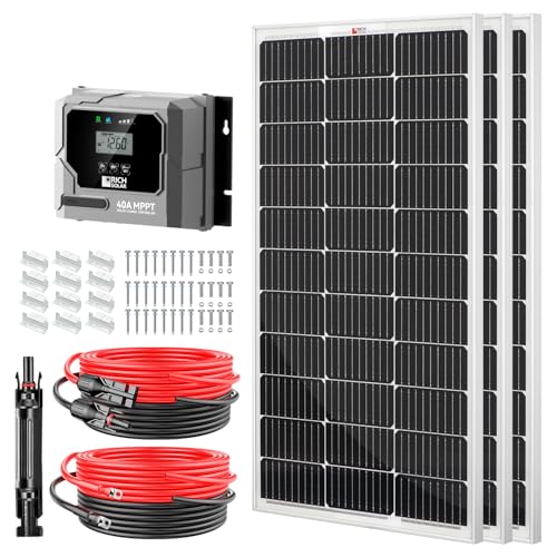 RICH SOLAR 300 Watt Solar Kit Contains 3 High Efficiency 100W Monocrystalline Panels with 9 busbars and 40A MPPT Controller