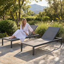 Exoraspaces 2-Piece Outdoor Chaise Lounge Set, Aluminum Reclining Patio Lounge Chair with 5-Position Backrest and Mesh Seat, Tanning Recliner Sunbathing Beach Chairs for Poolside Beach Yard, Gray