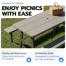 LIFETIME 6-Foot Folding Picnic Table with Benches, Seats 8, Heavy-Duty HDPE Tabletop, Steel Frame, Weather & UV Resistant Outdoor Picnic Table with Umbrella Hole