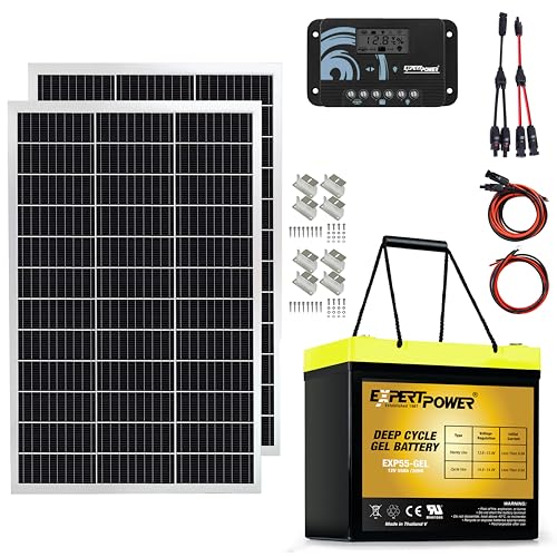 ExpertPower 200W 12V Solar Power Kit | 200-watt Mono Rigid Panel + 12V 55Ah Gel Battery + 20A Solar Charge Controller, for RV, Cabin, Off-Grid DIY, Solar Projects and More