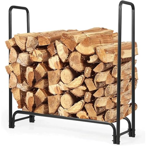 DJVHSRI Portable Large Capacity Firewood Rack, Black Freestanding Iron Hearth Accessories Kit, Indoor/Outdoor Log Rack,
