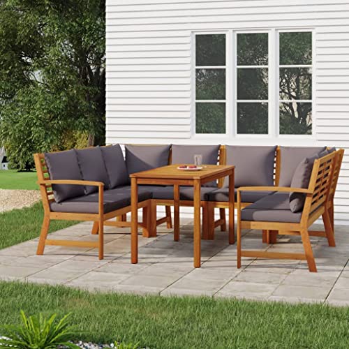 DYRJDJWIDHW Outdoor Seating,Porch Chairs,Outdoor Rocking Chair,7 Piece Patio Dining Set with Cushions Solid Wood AcaciaSuitable for Patio, Garden, Gazebo Low