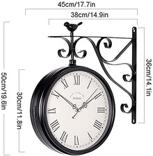 ERTTGWGF Double Sided, Vintage Antique-Look Wall-Mounted Clock with Waterproof Cover for Indoor & Garden, Hanging Décor